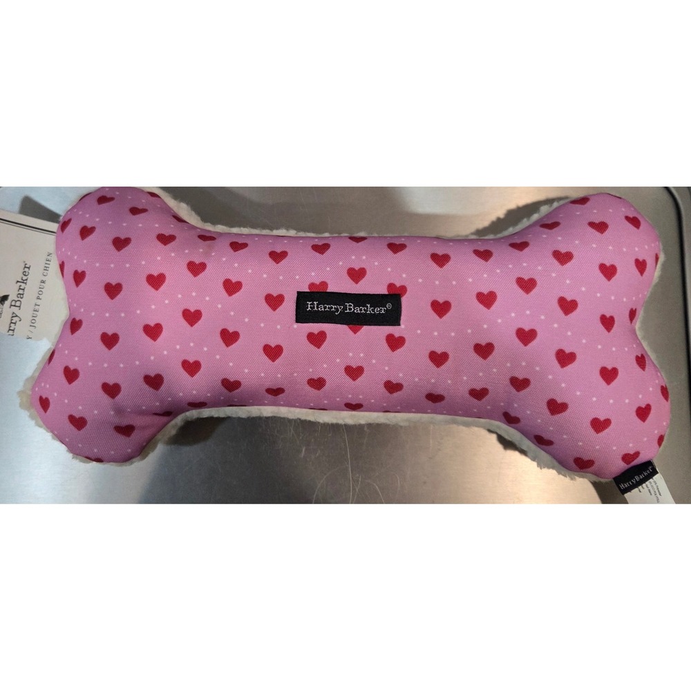 Harry Barker Pink Heart Bone Plush Squeaky Dog Toy Valentine Sherpa NEW